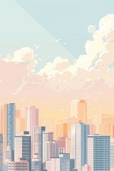 Fototapeta na wymiar 2d flat illustration abstract vector graphic design of a city skyline with modern high rise buildings
