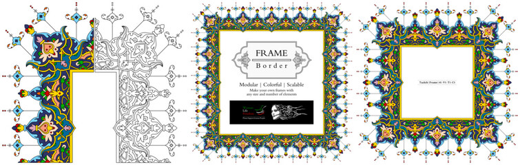 Frame mandala persian arabic turkish islamic hindi indian tibetan traditional colorful vector pattern texture vintage ornate retro elegant ornamental borders frames floral ornaments tazhib 41-v1.1.1