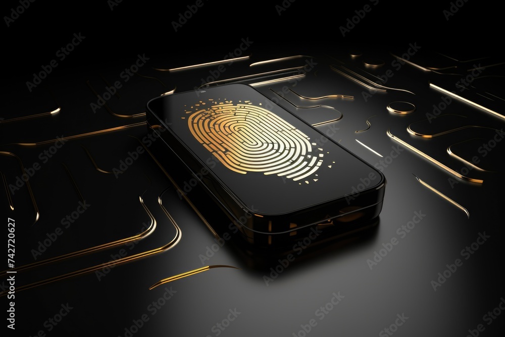 Aufkleber Close-up of a cell phone with a visible fingerprint. Ideal for technology concepts and security themes