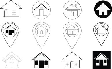 Vector Illustration set of house thin line icons simple symbols