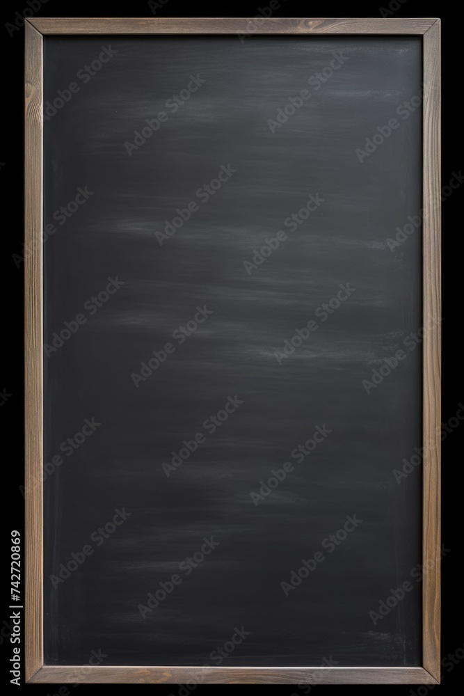 Poster blackboard with wooden frame on dark surface. suitable for educational or business concepts