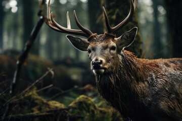 A close up image of a deer in a forest. Suitable for nature and wildlife themes