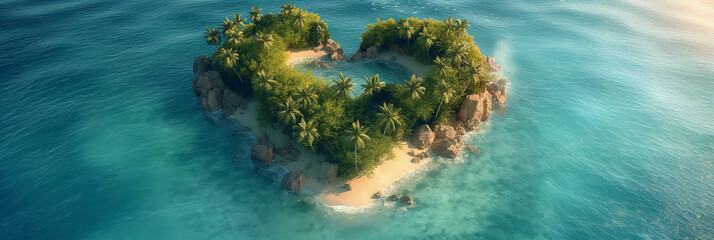 Tropical Island Heart Shape - obrazy, fototapety, plakaty