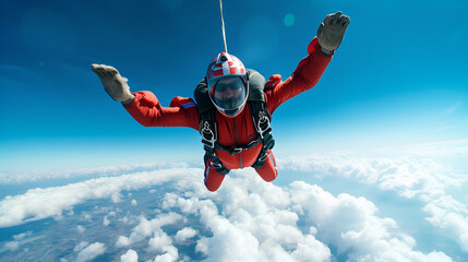 Skydiver in freefall high up in the air, generative ai