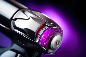 Close up of purple light on a hair dryer. Ideal for beauty and hair care concepts