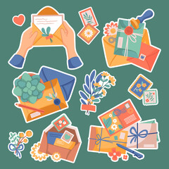 Hand drawn cartoon mail sticker set
