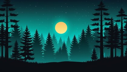 Flat Style Vector Design of a Forest Silhouette