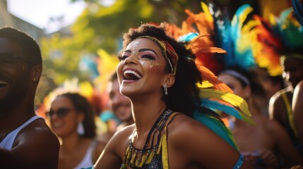 A woman smiling in a colorful headdress, suitable for cultural and diversity concepts