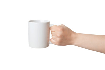 Blank white mug, held by an transparent hand, offers endless possibilities for Print-on-Demand...