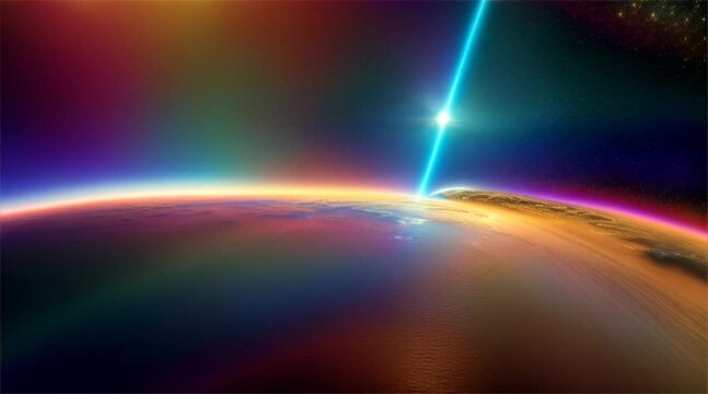 Space Rainbow Reflecting Over Earth's Horizon
