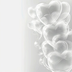 Valentine's Day background, with voluminous transparent hearts, with copy space, in soft white color, ai technology