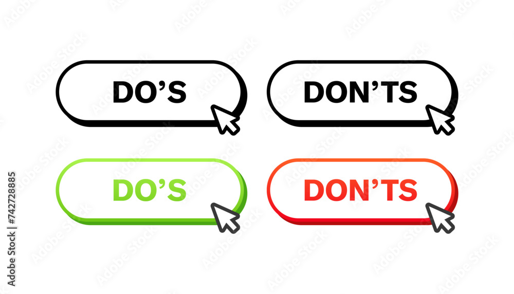 Poster do's and don'ts buttons. linear and flat style. vector icons