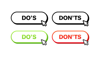 Do's and don'ts buttons. Linear and flat style. Vector icons