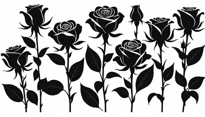 Rose Flower Silhouettes in Black: A Vector Illustration