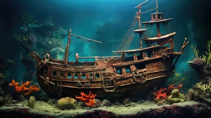 Keuken foto achterwand ocean underwater pirate ship © PikePicture