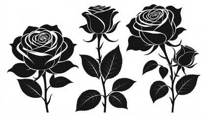 Black Silhouettes of Rose Flowers: A Modern Flat Vector Design