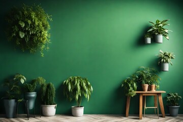 Empty Classic Green Wall with Plants