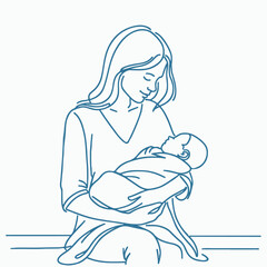 Vector Illustration Of Mother Holding Baby In Arms