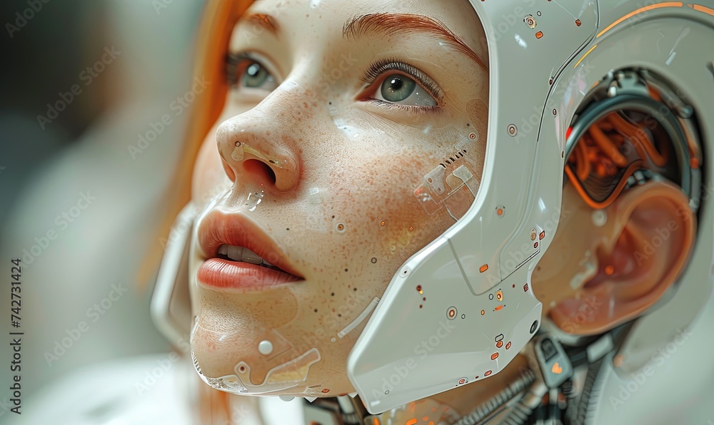 Poster futuristic robot technology development, artificial intelligence ai, and machine learning concept. g