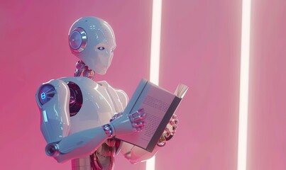 illustration of robot humanoid reading book and solving math data analytics in concept of future mathematics artificial intelligence - obrazy, fototapety, plakaty
