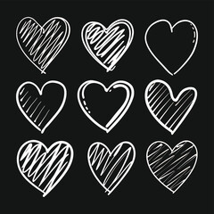 Hand-drawn scratchy heart illustration set