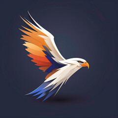 A minimalist vector logo of a soaring falcon, symbolizing power and freedom, its elegant form and vibrant colors captured in high definition.
