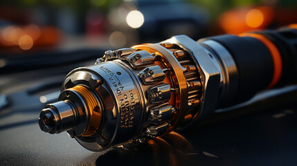 Industry Equipment: Vintage Metal Tools for Car Parts with Electric Power and Red Steel Cable Screwdriver Machine Camera Connector Object Technology, generative AI
