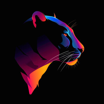 A minimalist vector logo of a panther, symbolizing power and freedom with a sleek and modern design, rendered in vibrant colors and captured in stunning HD detail.