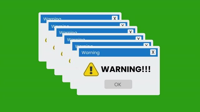 motion animation of a web browser window with warning alert on a green background.