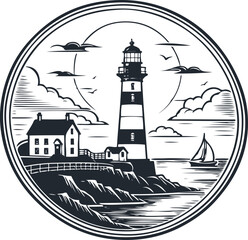 Lighthouse on the coast, vector illustration	 - 742733683