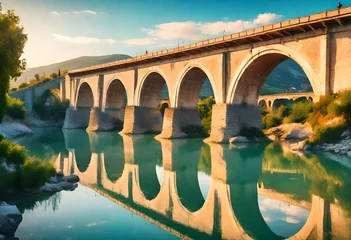 Papier Peint photo autocollant Pont du Gard bridge over the river