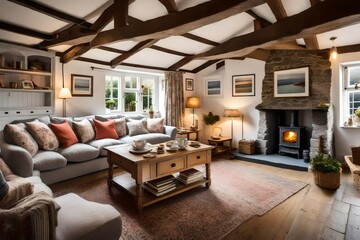 Cosy living room in a home in Polperro, Cornwall.