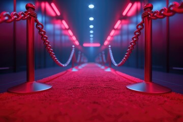 Red carpet and rope barrier. Generative AI