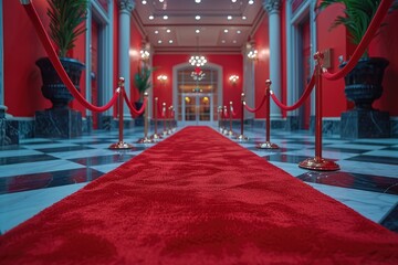 Red carpet and rope barrier. Generative AI