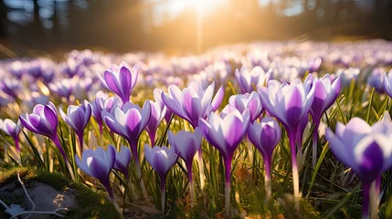 Schilderijen op glas purple crocus spring flowers © PikePicture