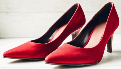 Stylish red leather high heel shoes. Woman footwear. Fashion boutique. Shopping concept.