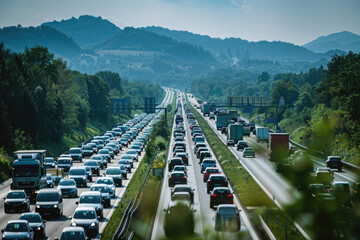 The highway is heavily congested, with one vehicle after another stretching for dozens of kilometers