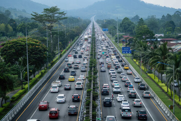The highway is heavily congested, with one vehicle after another stretching for dozens of kilometers
