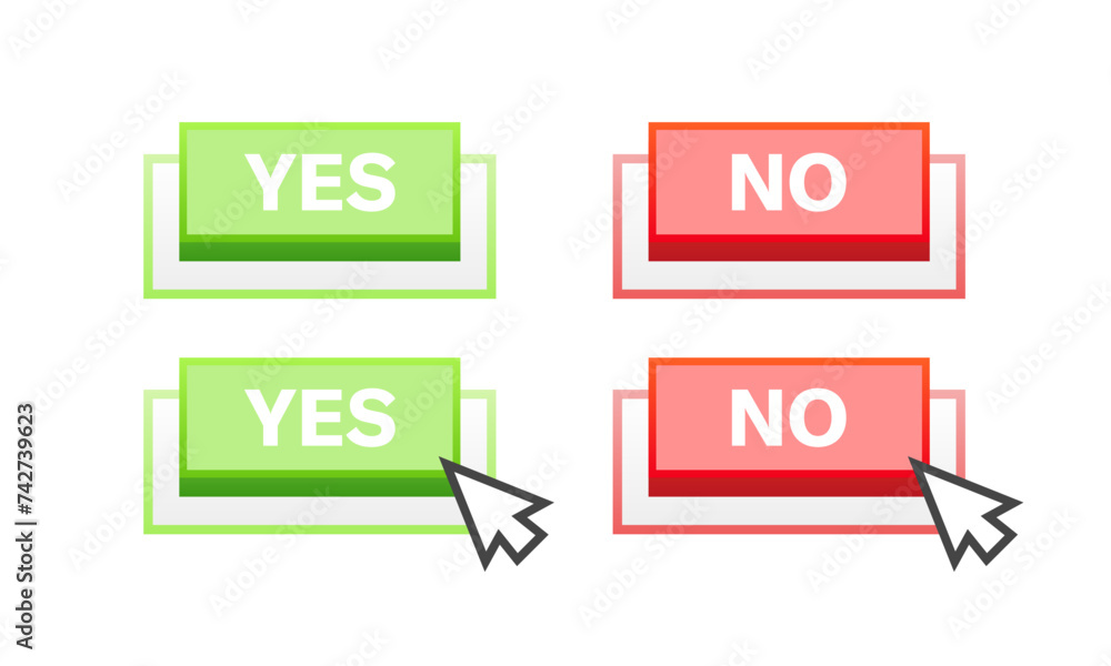 Poster yes and no buttons. green and red button icons. flat style. vector icons
