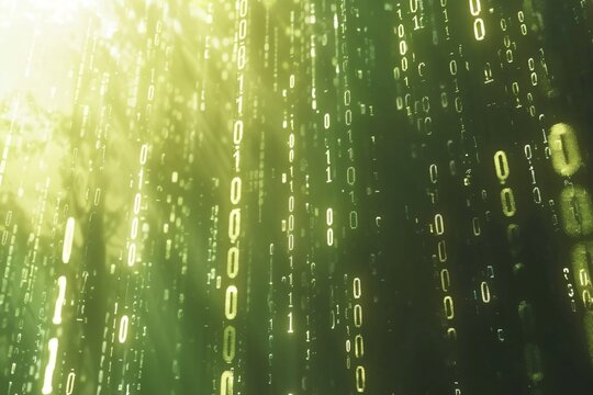 Technology stream background depicting a cascade of binary code in an abstract design