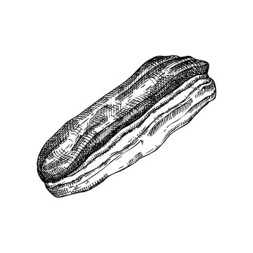 recommend clip art: Eclair vintage drawing. European food, pastry, dessert sketch. French bakery design element. France hand-drawn food illustration, NOT AI generated