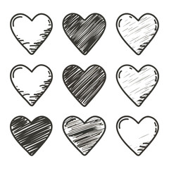 Hand-drawn scratchy heart illustration set