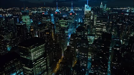 photo of Aerial view of New York City skyline at night
