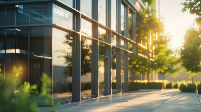 Modern office building close up in sunlight