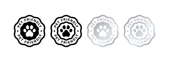 Pet friendly stamps icons. Animal paw icons. Flat and silhouette style. Vector icons