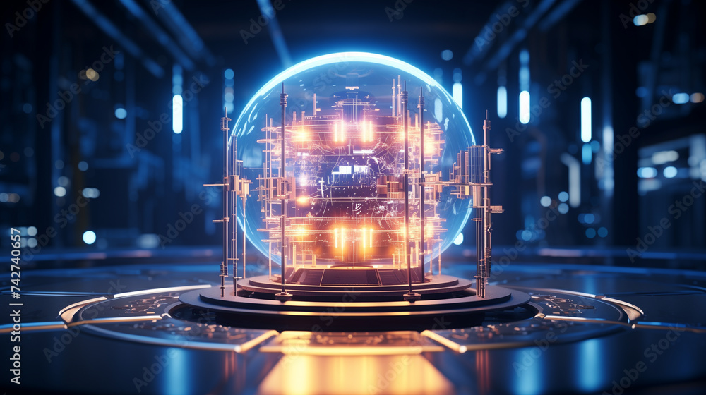 Poster modern quantum computer, futuristic quantum technology for cyber cyber security, quantum computing f