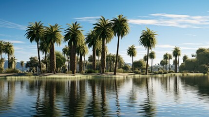 tropical palm trees lake