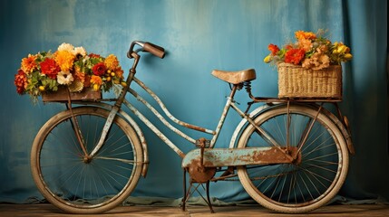 classic vintage bicycle flowers - obrazy, fototapety, plakaty
