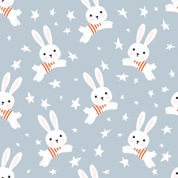 Flat easter cliparts bunny seamless pattern