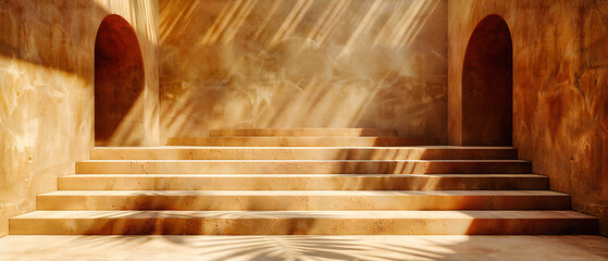 Aged staircase in a vintage building, showcasing the rough beauty of old architecture and the play of light and shadow